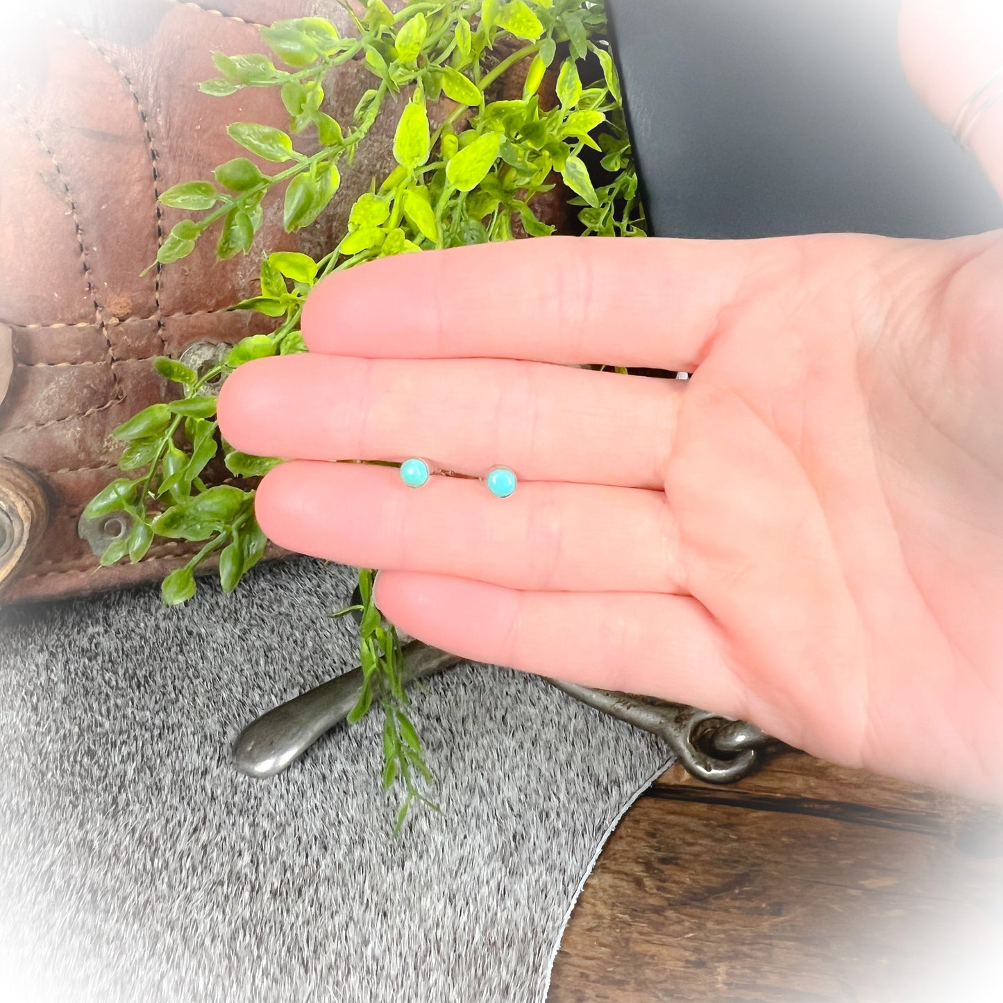 Dainty Sterling Silver Authentic Turquoise Stud Earrings