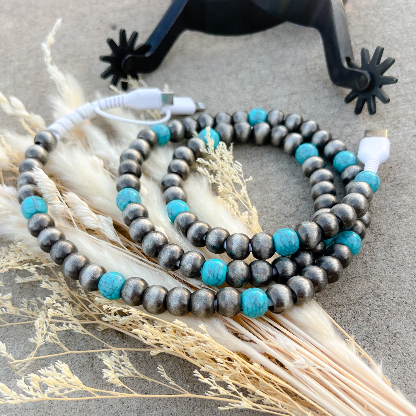 Navajo Style Pearl & Turquoise Beaded Western Charging Cord+