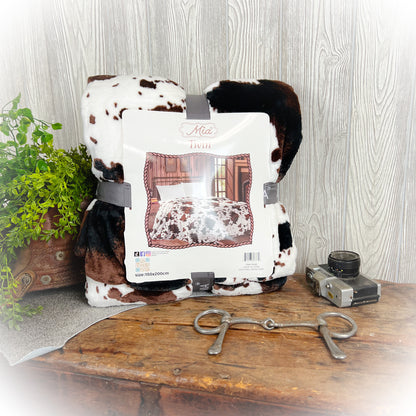 Western Cow Print Blanket | Super Soft Cowhide-Inspired Throw – Twin Size