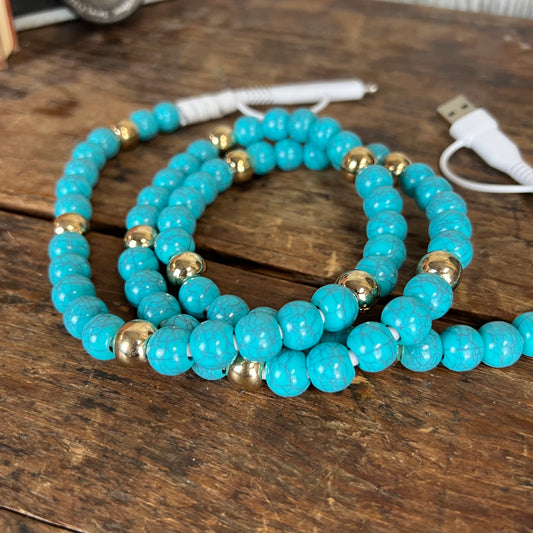 Gold & Turquoise Western Beaded 4-in-1 Phone Charging Cord