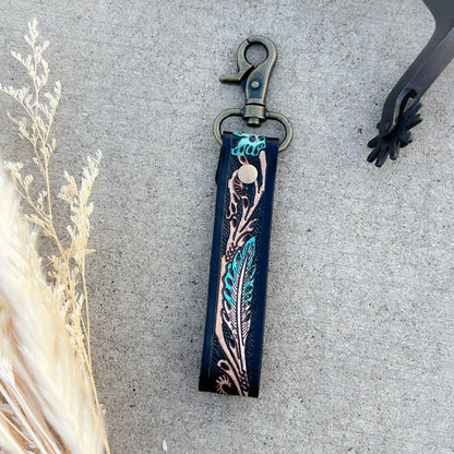 Canyon Feather Tooled Leather Keychain