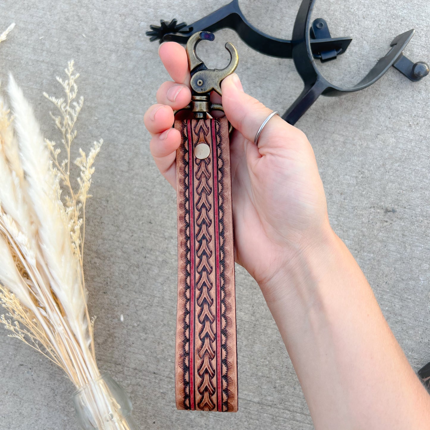 Bronco Tooled Leather Keychain