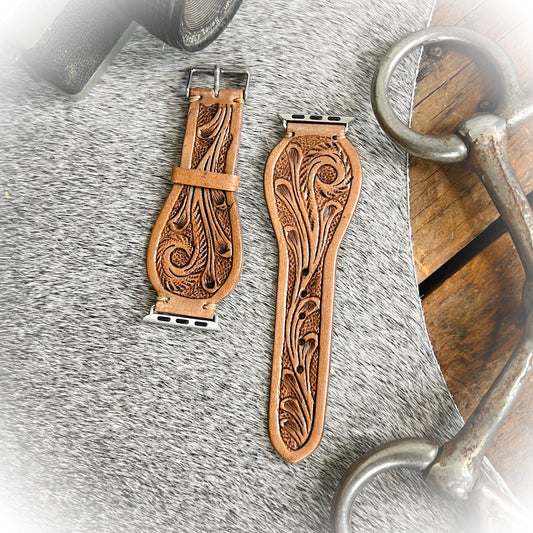 Classic Tooled Leather Watch Band | Western Tooled Leather Watch Band (38mm–41mm)