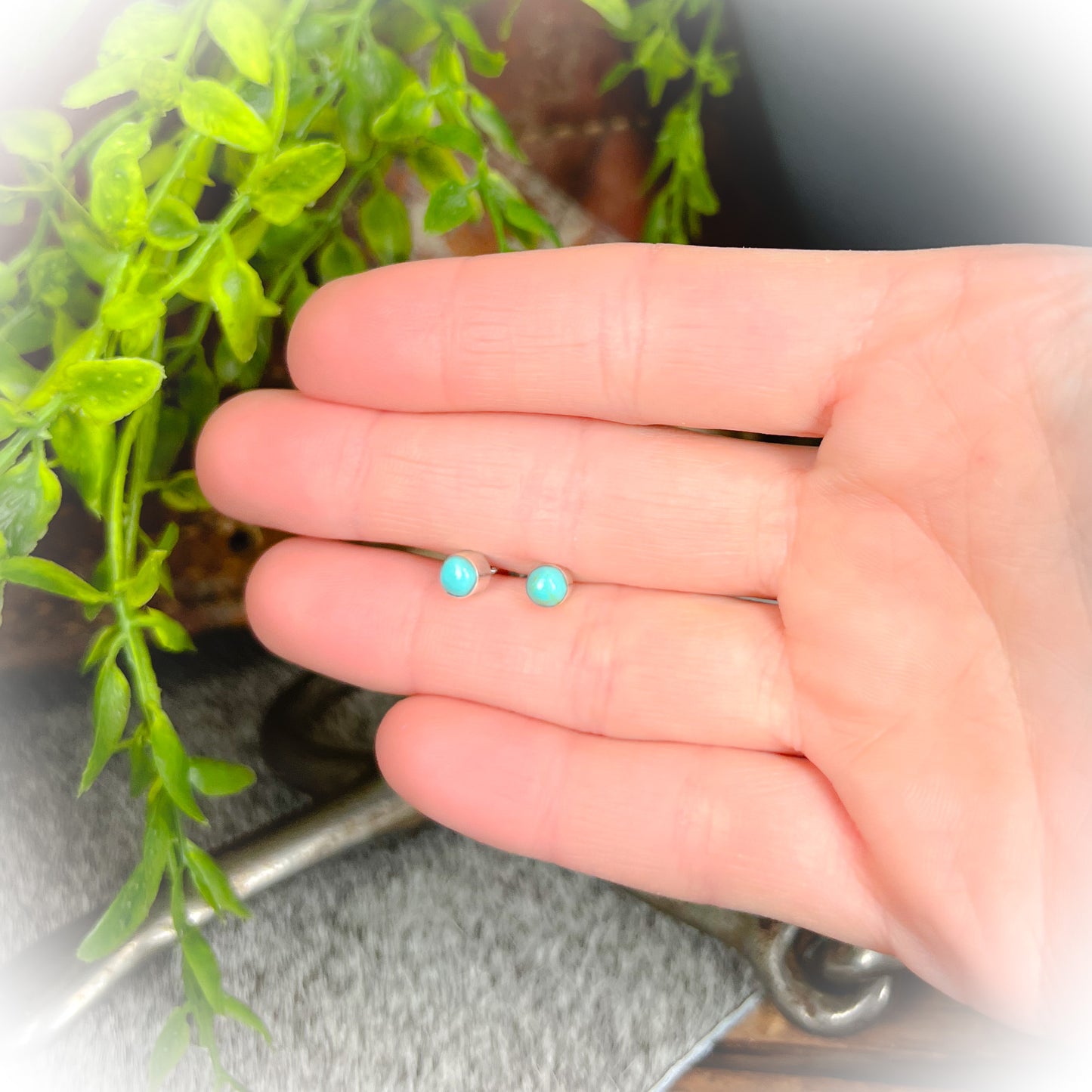 Dainty Sterling Silver Authentic Turquoise Stud Earrings
