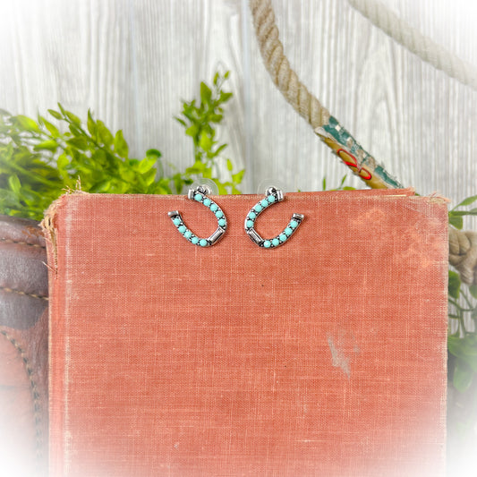 Horseshoe Earrings - Silver & Turquoise