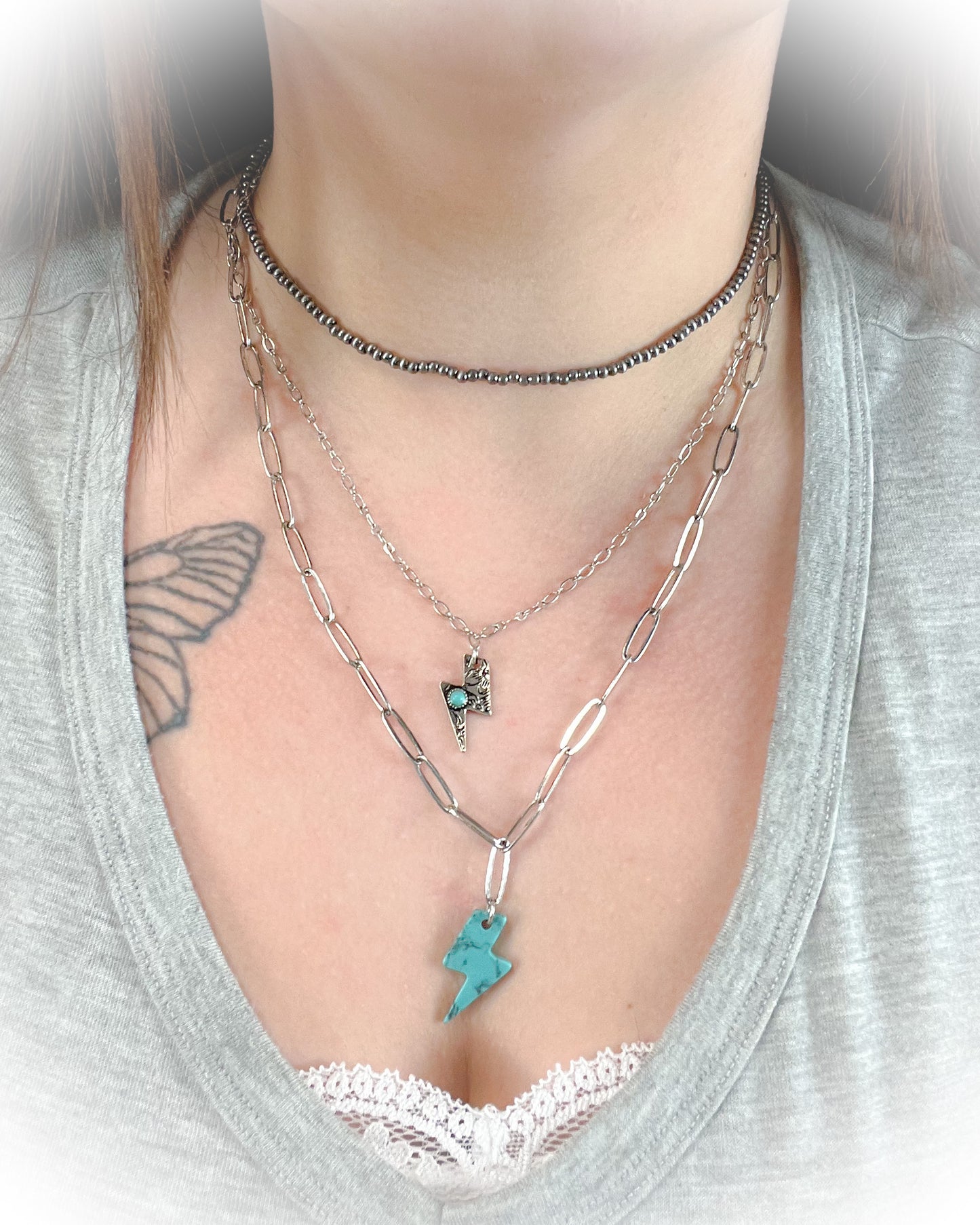 Lightning Bolt Layered Necklace - Turquoise