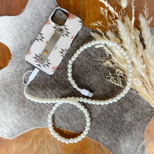 White Pearl Beaded Charging Cord