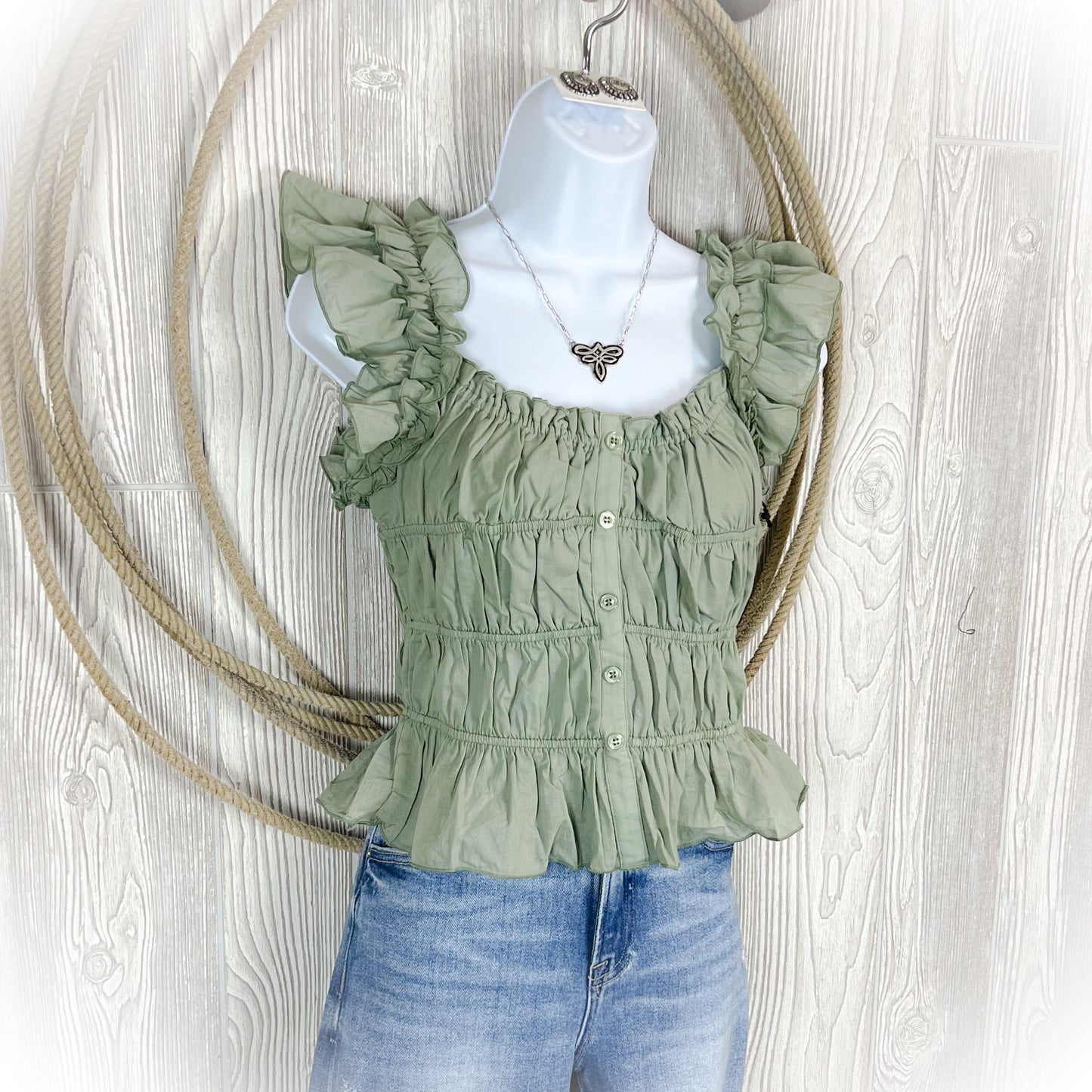 Jade Western Flutter Sleeve Top - 100% Cotton