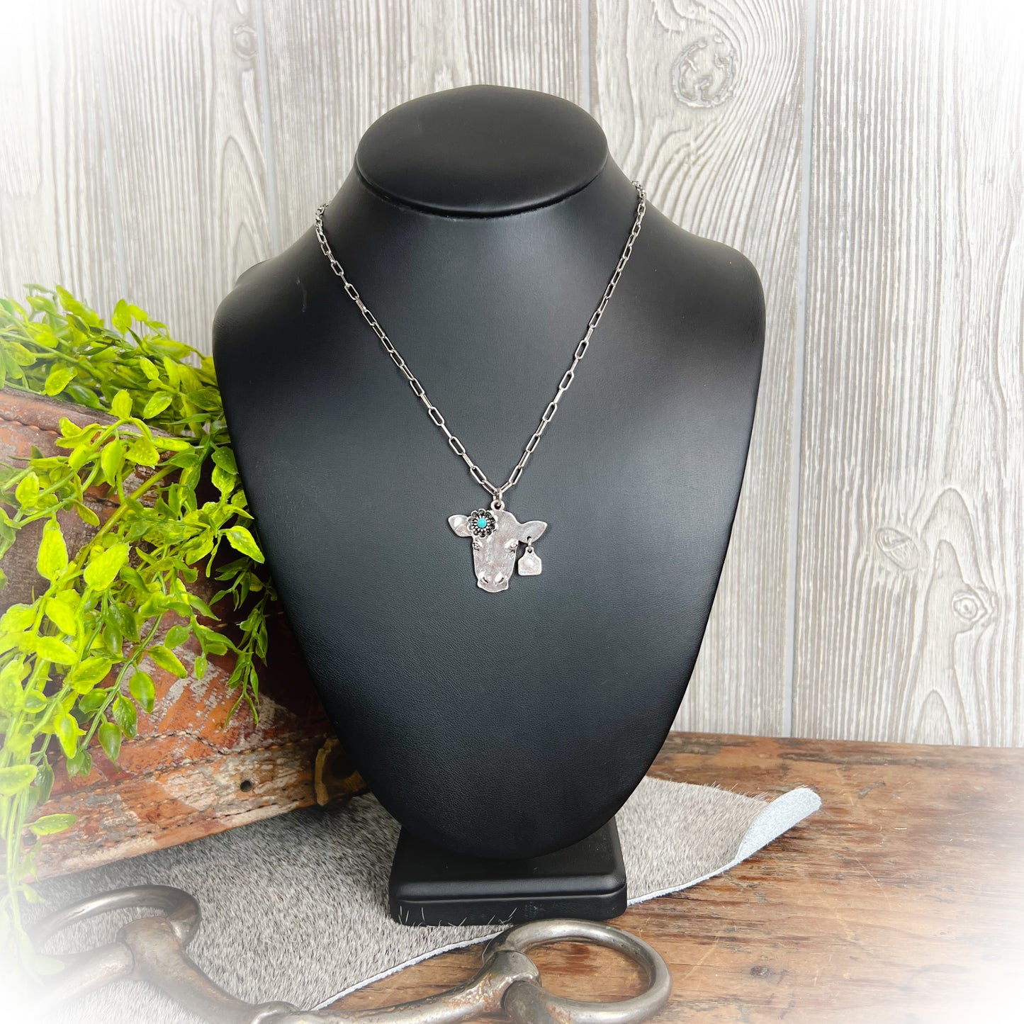 Western Flower Cow Necklace