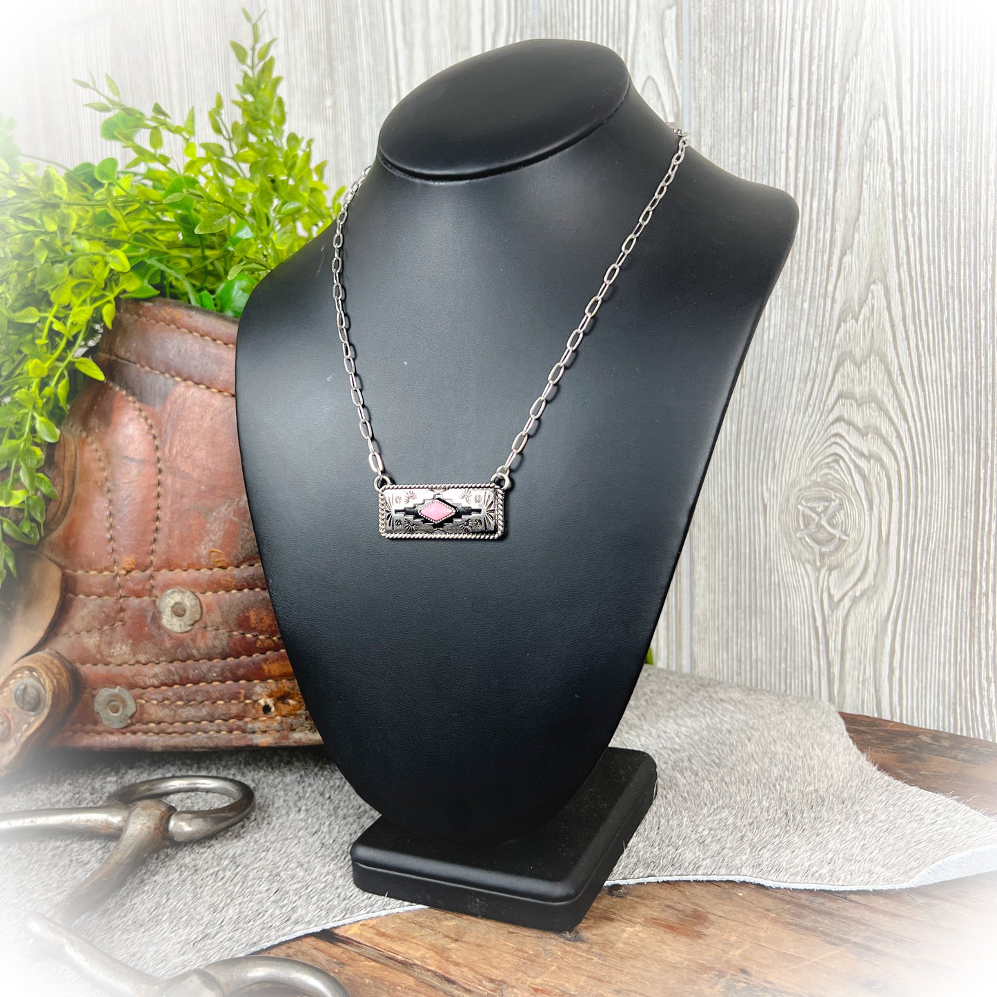 Pink Coral Western Aztec Bar Necklace