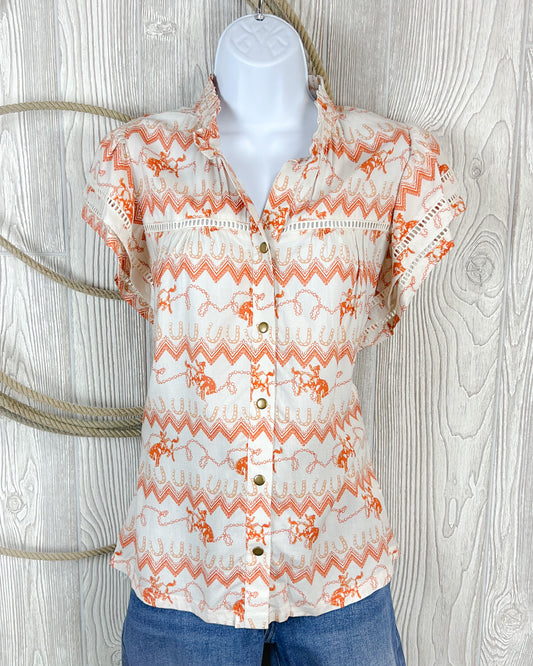 Rustling Rodeo Flutter Sleeve Top – Western Modest Blouse