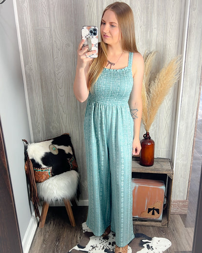 Turquoise Trails Smocked Jumpsuit – Western Aztec