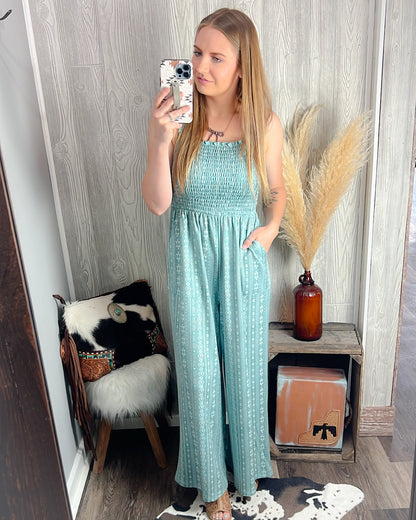 Turquoise Trails Smocked Jumpsuit – Western Aztec