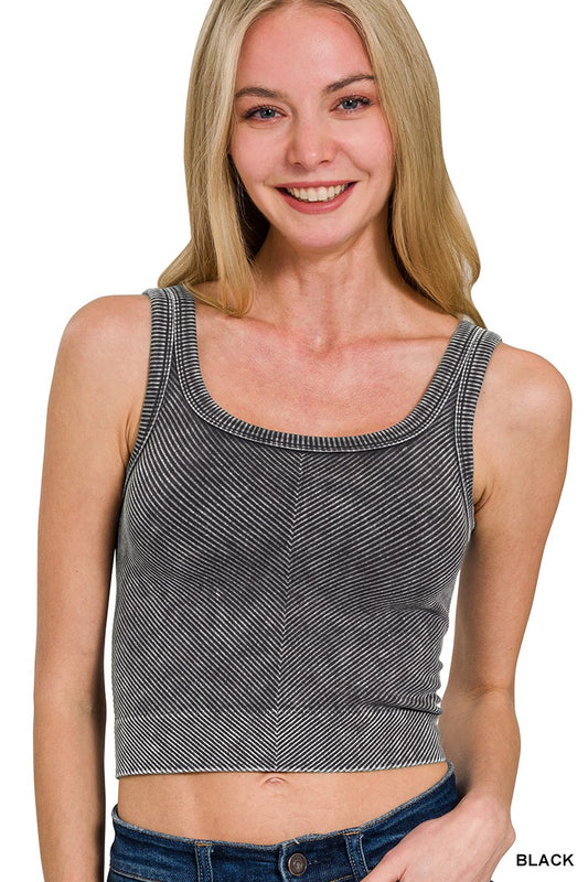 Raelynn Stone Washed Ribbed Seamless Bra Tank for Women Cropped Tank Top Built In Bra Soft Stretch Fitted Everyday Wear Punchy Cactus