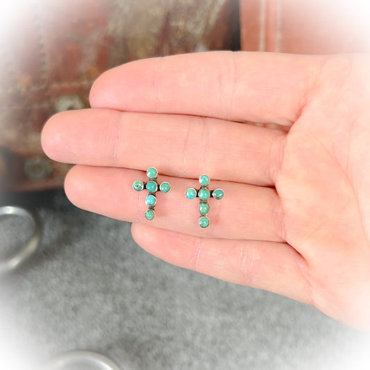Cross Earrings - Sterling Silver & Authentic Turquoise
