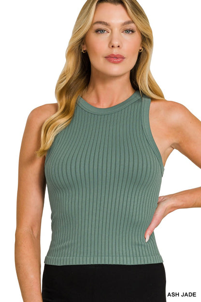 Avery Seamless Ribbed Crop Tank – Women’s Stretch Fitted Cropped Tank Top, Soft Everyday Basic Essential