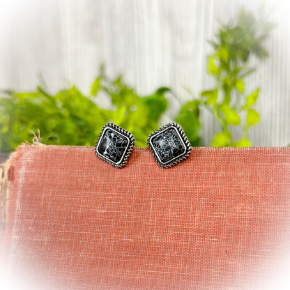 Small Western Stone Stud Earrings - Black