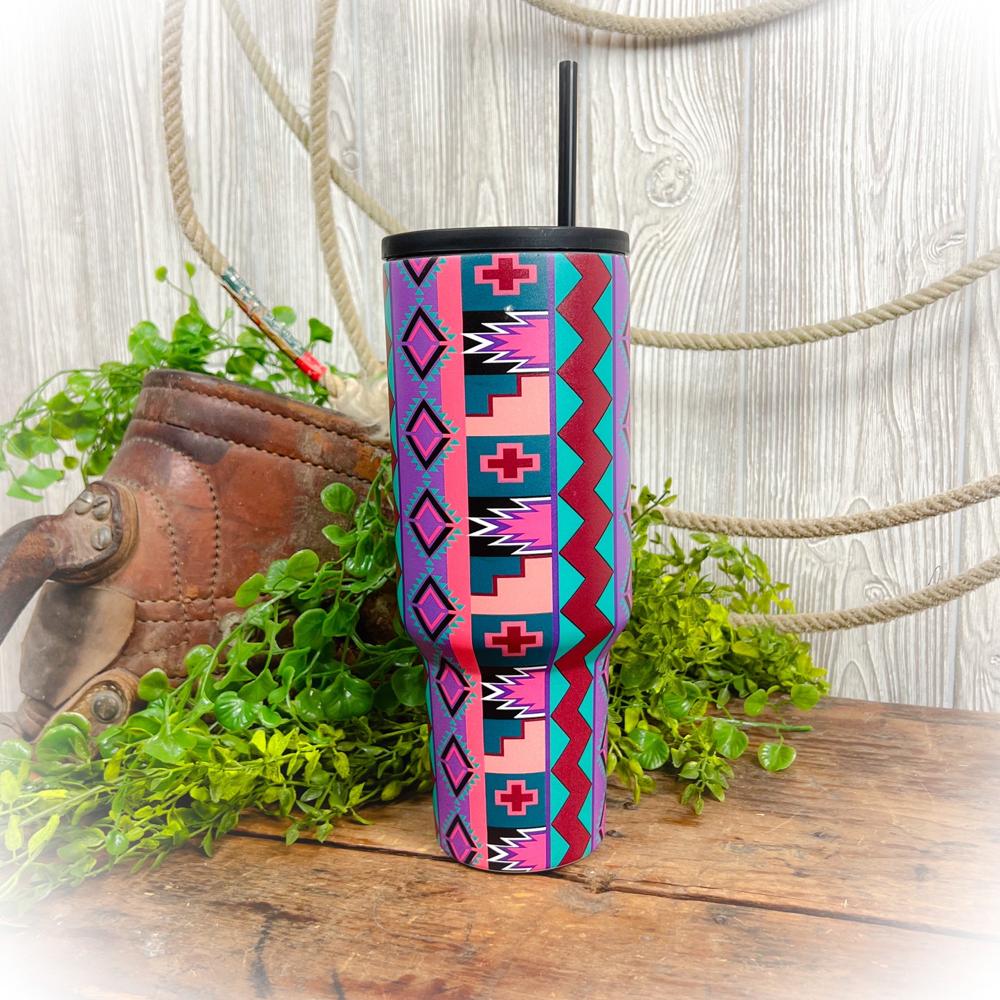 Vintage 90’s Purple Geo Stainless Steel Tumbler - 40oz