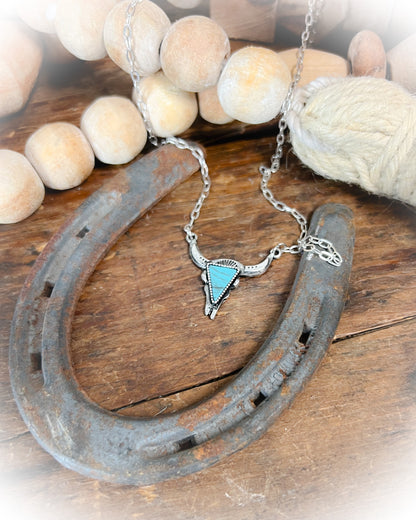 Western Steer Head Necklace - Turquoise