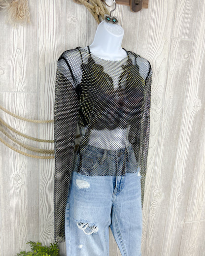 Rhinestone Mesh Top