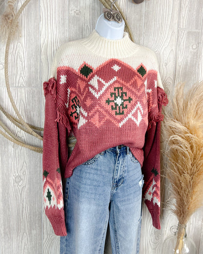 Aztec Border Sweater - Rose