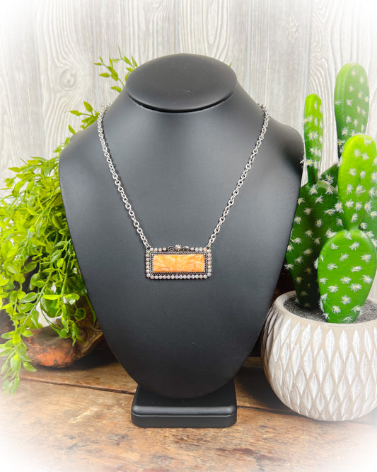 Fancy Western Bar Necklace - Orange