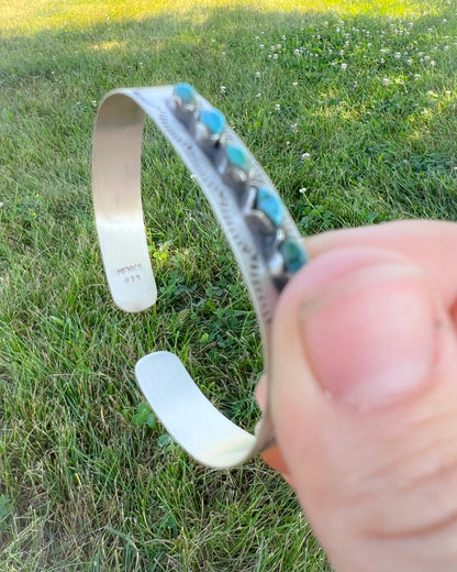Stella Sterling Silver Turquoise Cuff Bracelet - Matte Oxidized Western Style