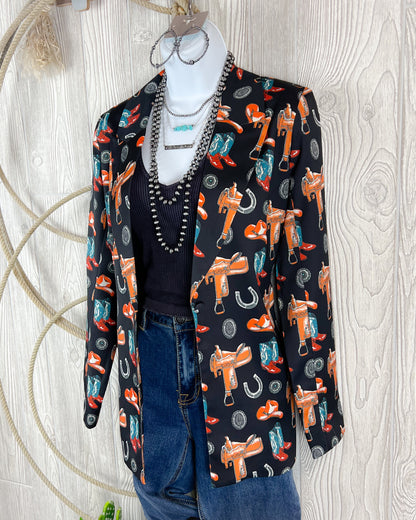 Trendy Western Print Blazer