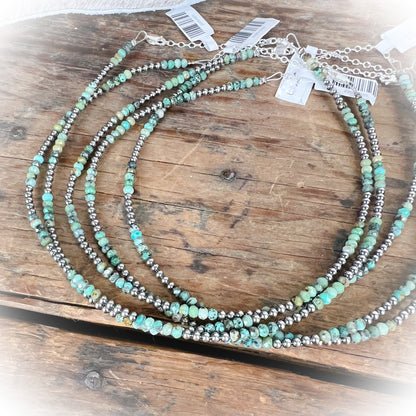 Novie – African Turquoise & Sterling Silver Pearl Choker Necklace (3mm)