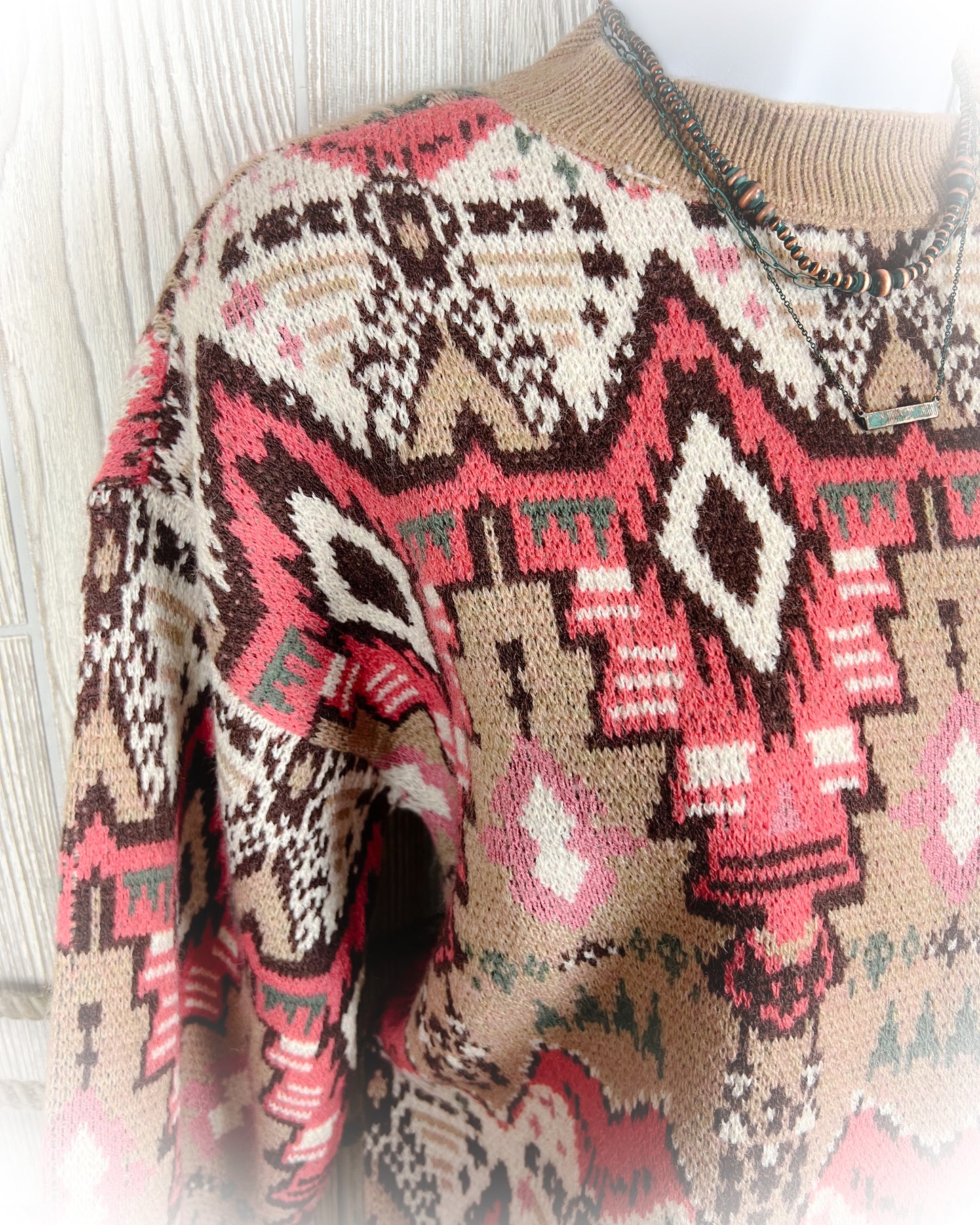 All Over Aztec Sweater - Rose