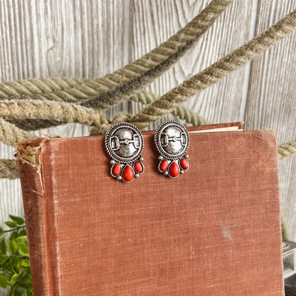 Red Western Concho Horse Bit Stud Earings