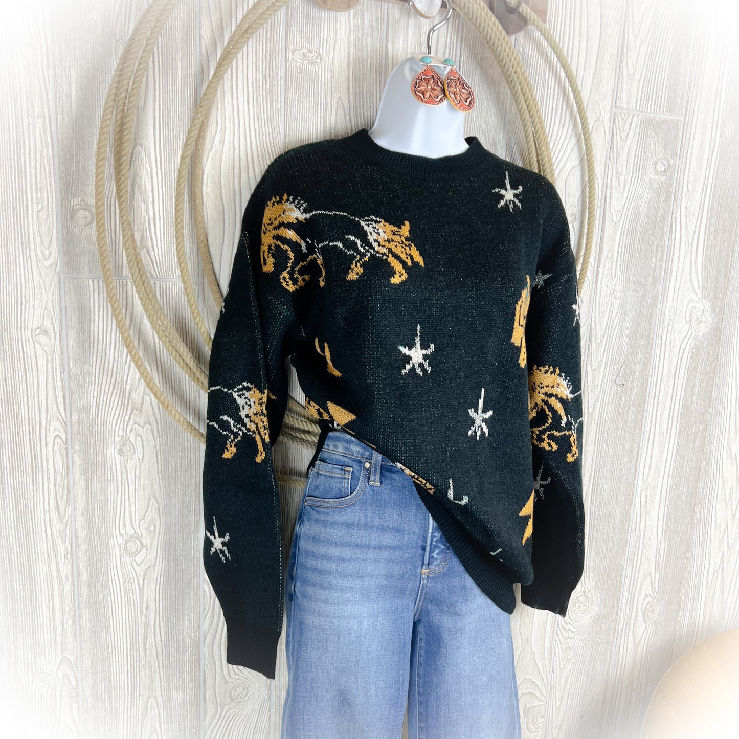 Saddle Up Western Chic Sweater - Black