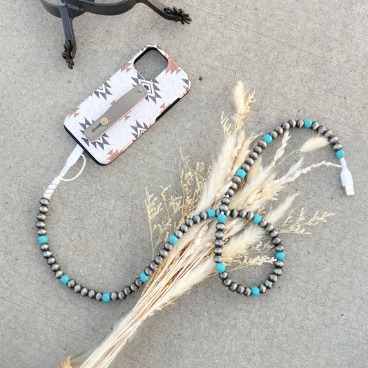 Navajo Style Pearl & Turquoise Beaded Western Charging Cord+