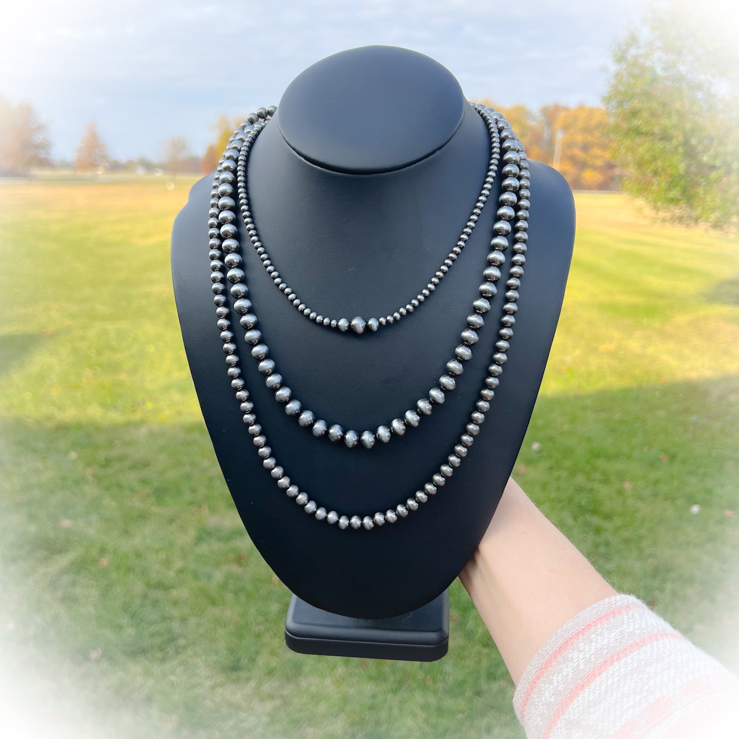 3 Row Western Faux Navajo Style Pearl Necklace