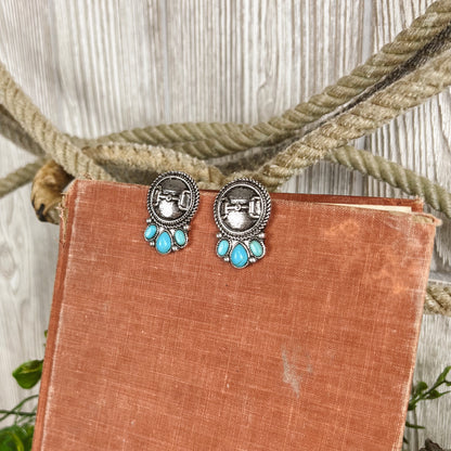 Turquoise Western Concho Horse Bit Stud Earings