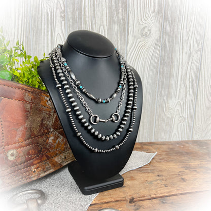 Turquoise Layered Western Horse Bit Necklace – Faux Navajo Pearls | 4-Layer Statement Necklace