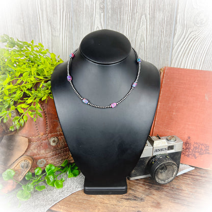 Tillie Pink Dyed Turquoise & Sterling Silver Pearl Choker Necklace