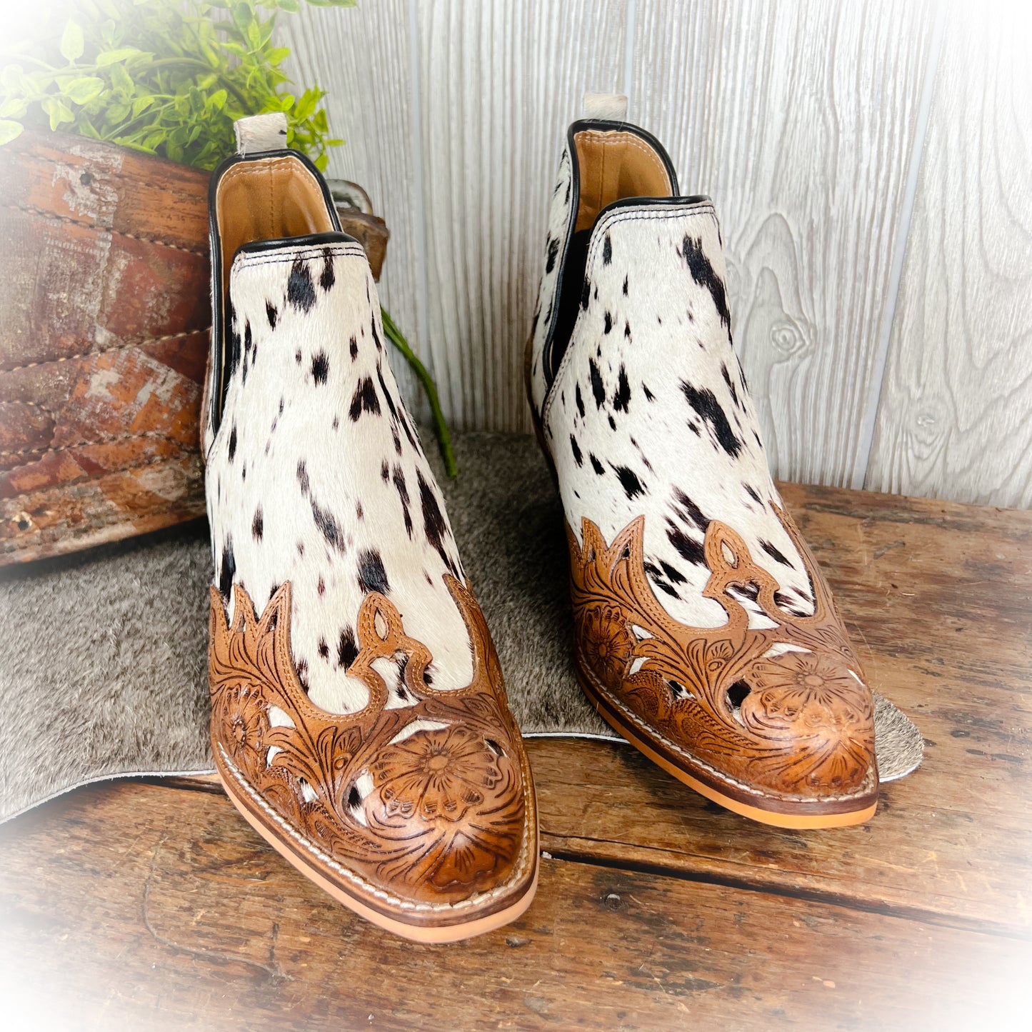 Ranch Dust Cowhide Booties