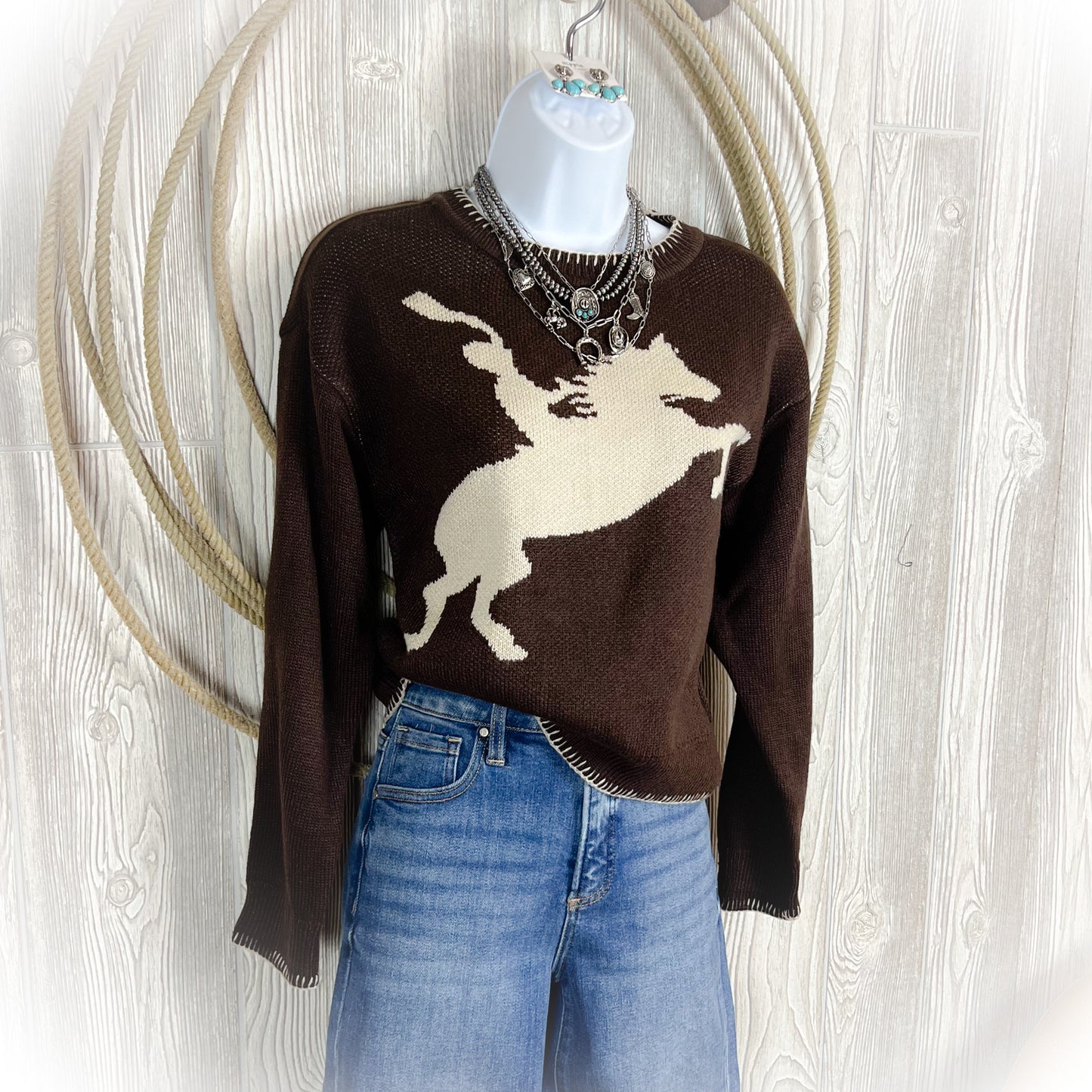 Cowboy Take Me Away Sweater - Dark Brown - Western