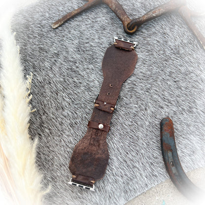 Lone Star Tooled Leather Watch Band - Antique Mahogany Color - 38mm-41mm