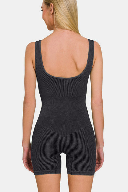 Washed Ribbed Romper with Pad - Online Exclusive