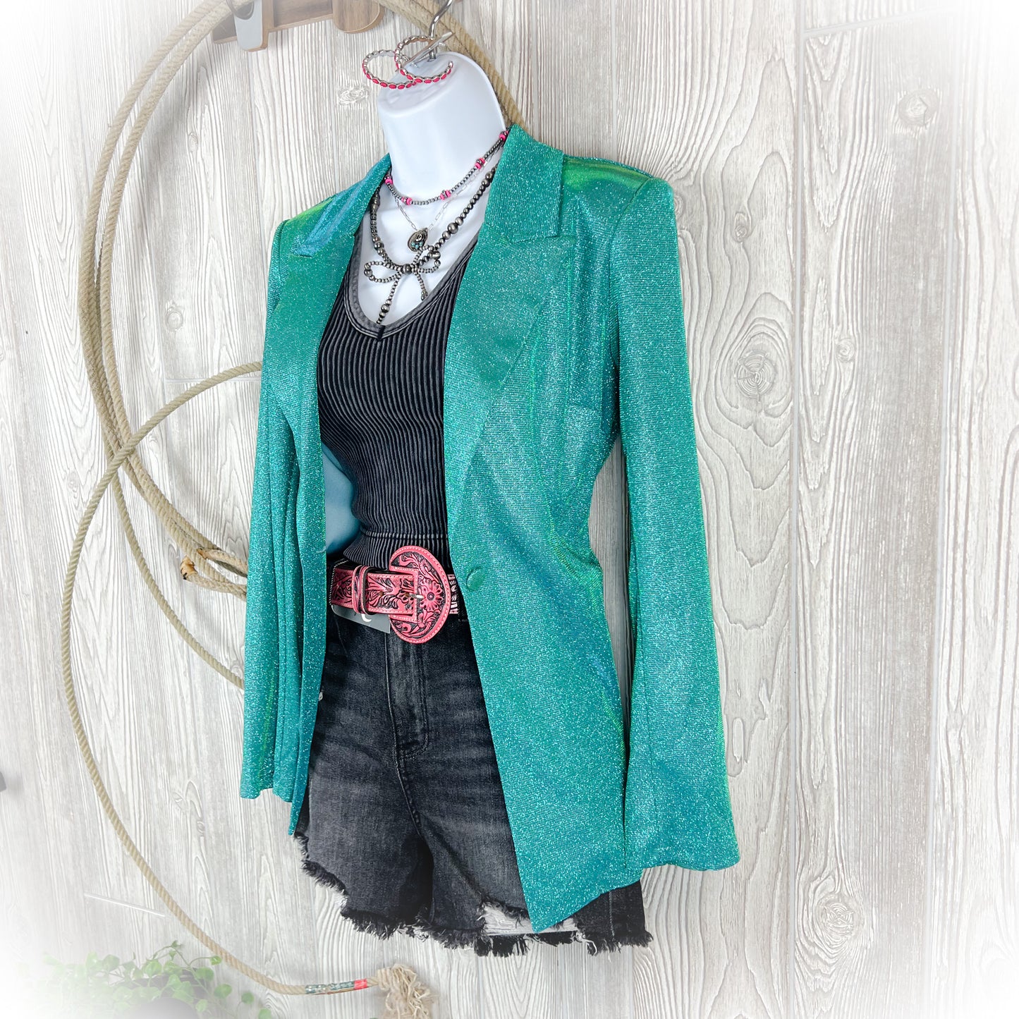 Western Turquoise Sparkly Iridescent Blazer