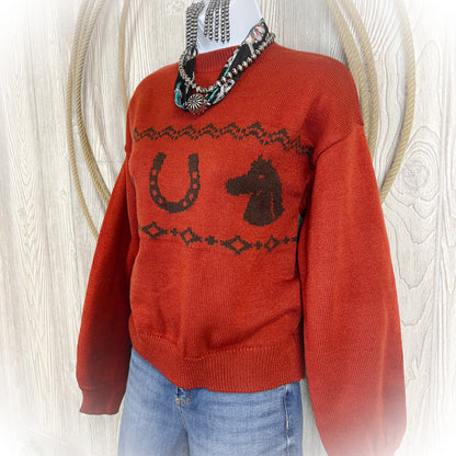 Giddy Up Horse Sweater - Burnt Orange - Western Sweater