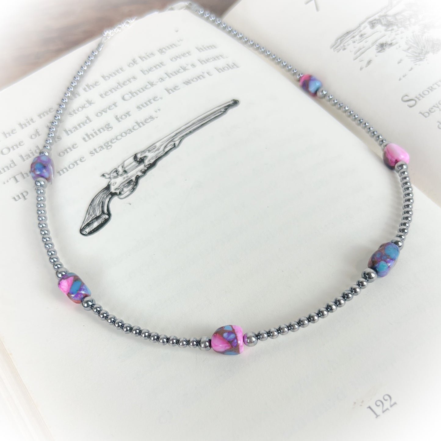 Tillie Pink Dyed Turquoise & Sterling Silver Pearl Choker Necklace