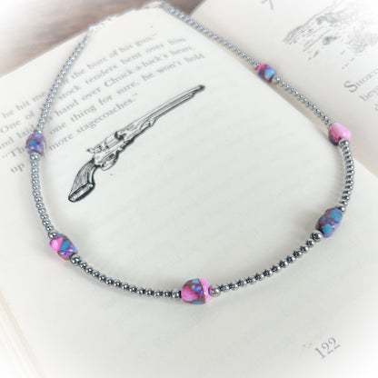Tillie Pink Dyed Turquoise & Sterling Silver Pearl Choker Necklace