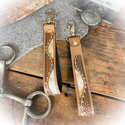 Crow-Hop Western Tooled Leather & Cowhide Keychain
