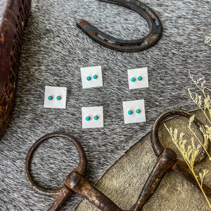 Western Sterling Silver & Authentic Turquoise Mini Stud Earrings – 5mm