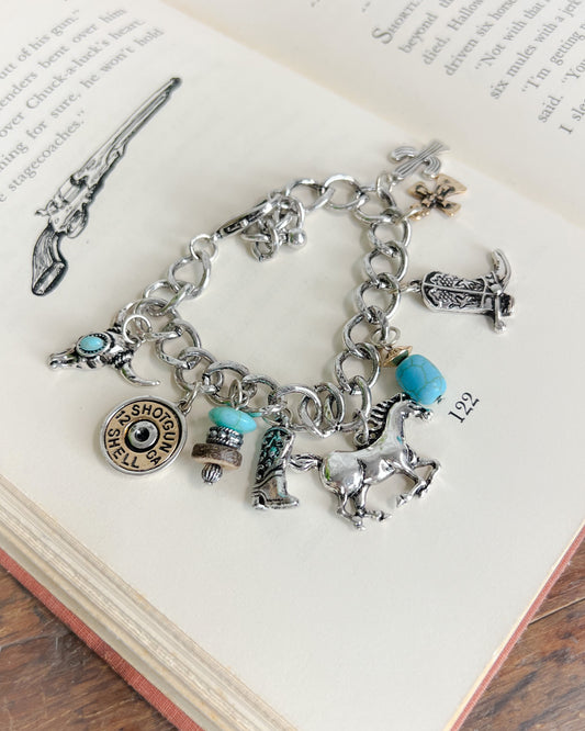 Western Charm Bracelet – Bull Skull, Turquoise, Boot & More