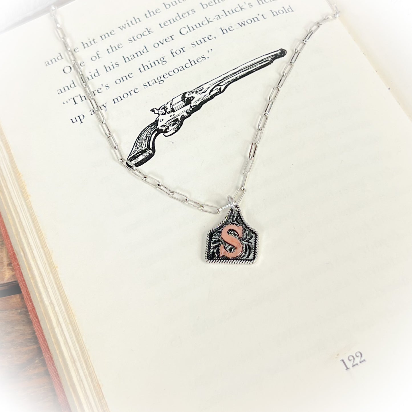 Small Western Cow-Tag Initial Necklace - Silver & Copper