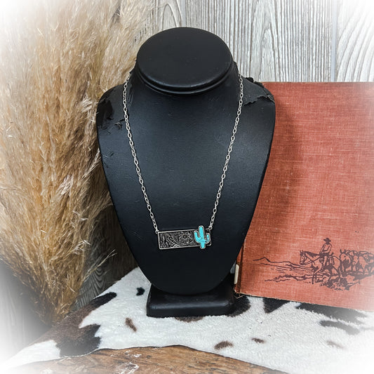 Turquoise Cactus Bar Necklace
